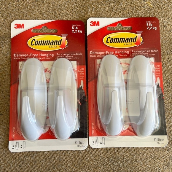 command brand Other - Command Designer Hooks, Large, White, 2 Hooks, 4 Strips/Pack 2packs